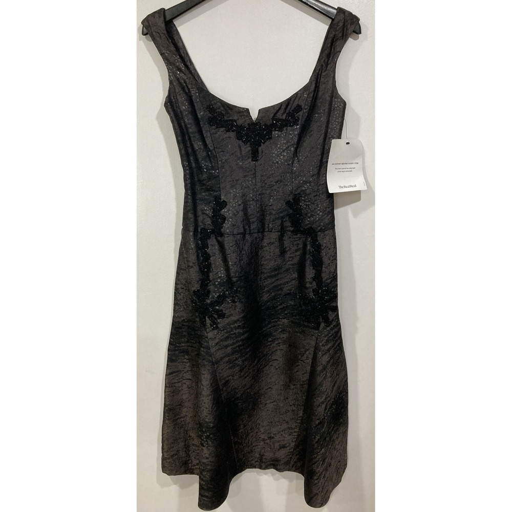 Carolina Herrara New York - Black Beaded Cocktail Dress - Size 4‎ Midi Length